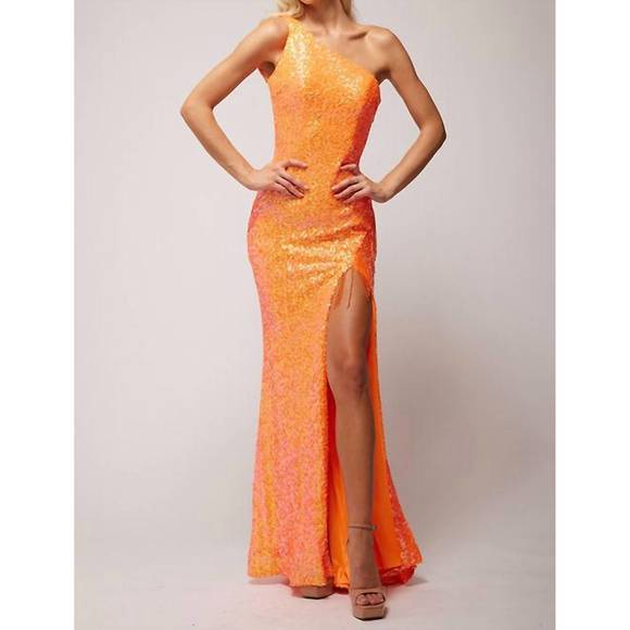 NEW VIENNA PROM sequin evening gown in orange - Picture 2 of 3